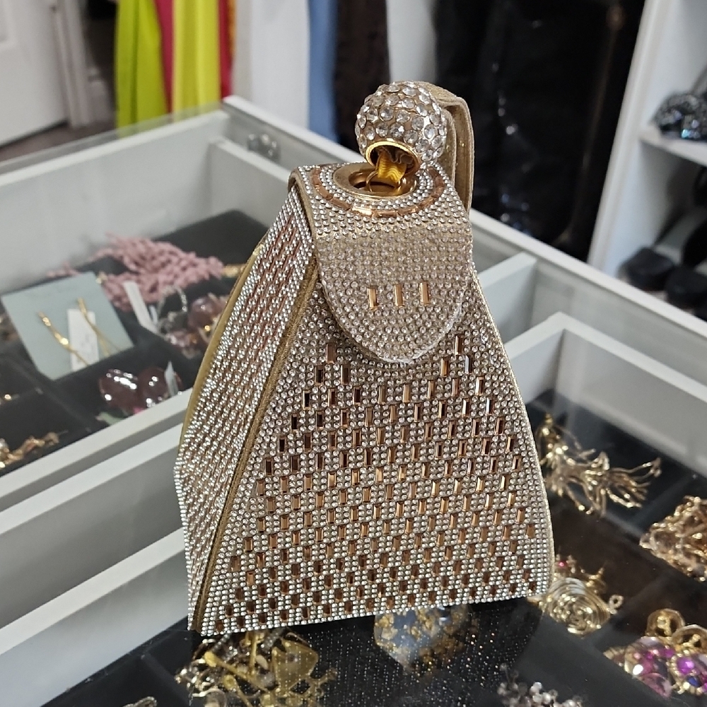 Source Unknown Gold Rhinestone Clutch